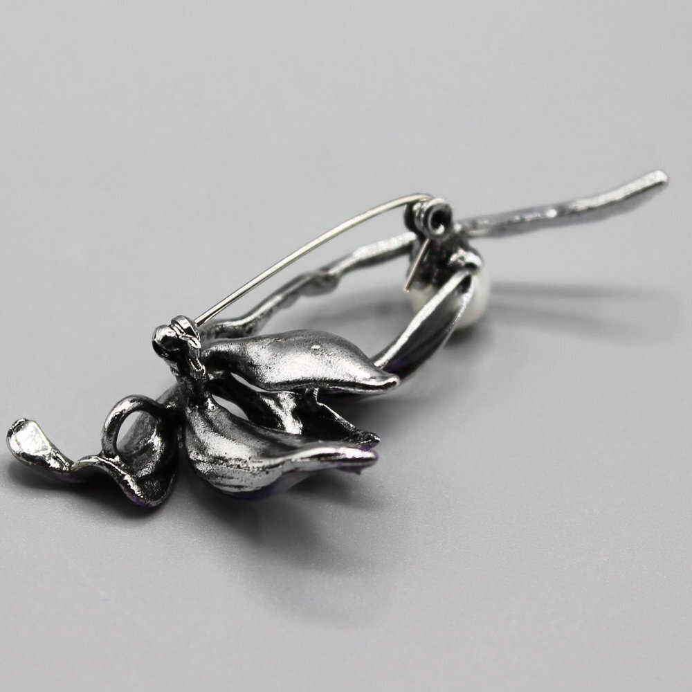 Lotus flower purple pin brooch jewelry fashion white pearl beautiful elegant - Picture 11 of 11